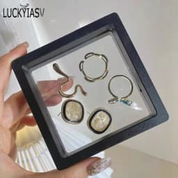PE Film Black Jewelry Storage Box 3D Packaging Case Gemstone Free Stand Floating Frame Membrane Ring Earrings Necklace Display