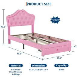 Twin XL Velvet Upholstered Platform Bed Frame With LED Headboard, Crystal Button Tufting, Storage Drawer, Noise Free, No Box Spring