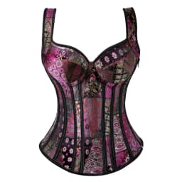 Women Corset with Straps Black Overbust Corset Plus Size Floral Jacquard Corset Zipper Top Gothic Steampunk Corset Bustier
