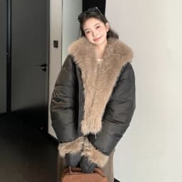 Korean Women's Short Puffer Jacket with Large Fur Collar Women Loose Thick Padded Cotton Coats Female Solid Casual Zipper Parkas