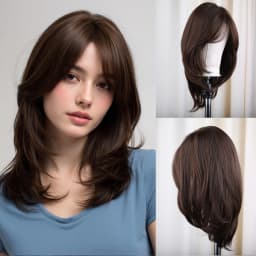 Synthetic Dark Brown Wig Straight Layered Wigs for Women Shoulder Length Hair Wig With Bangs Heat Resistant Party Daily Use