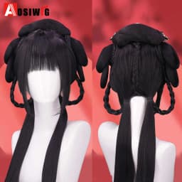 Synthetic Ancient Hanfu Wig One-Piece Full Head Set Design Wig Heat-Resistant Cosplay Party Dress Up Wig With Braids for Women