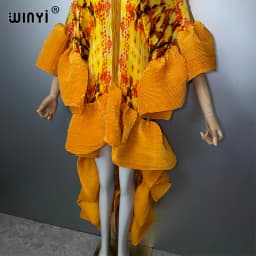 WINYI Summer Pleated Elastic Maxi Kaftan Boho Evening Dress Elegant Beach Cover Up Luxury Party Dress Dubai Style Abaya