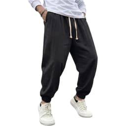 Mens Cotton Harem Pants Solid Casual Jogger Trousers Breathable Loose Fit Bottoms for Yoga Hiking Gym Sports and Daily Work Wear