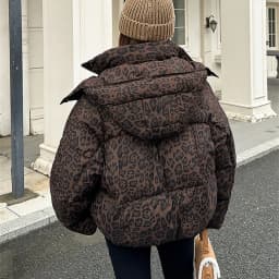 American Leopard Print Hooded Puffer Jacket Women Winter Loose Fit Warm Cotton Jackets Women Fashion Zip Up Thick Padded Parkas