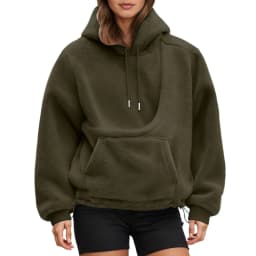 Women Fall And Winter Casual Fleece Solid Color Pet Pocket Hooded Sweatshirt Funny Adjustable Hem Pullover Hooded Women Pullover