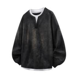 2026 Autumn New Round Neck Fake Two-piece Hoodie Korean Fashion Harajuku Tie Dye Casual Loose Long Sleeved T-shirt Sweatshirt