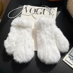 Women's Winter Real Rex Rabbit Fur Gloves Warm Thick Ladies Fur Mittens Elastic Girls Ski Glove Mitts Elastic Soft With String