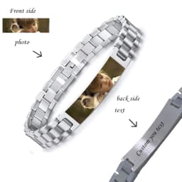 Personalized Engrave Photo Text Bracelet for Men Wristband Stainless Steel Bangle Engraving Color Printing Picture Couple Gifts