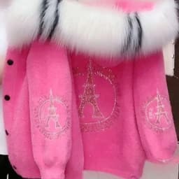 Autumn And Winter New Warm Solid Color Thick Hooded Imitation Mink Fur Coat With Rhinestone And Fur Collar Women's Top Cardigan
