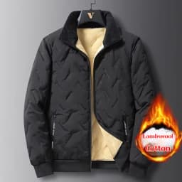 Men's Lamb Fleece Jacket Thickened Warm Cotton Coat Windproof Stand Collar Parka Loose Fit Plus Size Cold Weather Outerwear