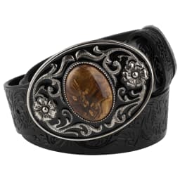 Women's Decorative Buckle Colorful Bead Embossed Split Leather Belt