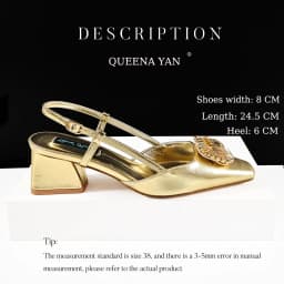Queena Yan Elegant Comfortable Mid-Heeled Shoes Sparkling Diamonds Pointed-Toe Design Ladies High Heels