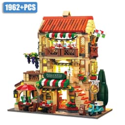 City Series MOC 1962pcs Pizza Shop Model Building Blocks DIY Pizza Restaurant Bricks Toys Gifts For Men Boy Desktop Ornament