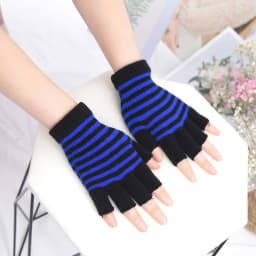1Pair Black Red Stripe Half Finger Fingerless Gloves for Women Men Knit Wrist Winter Warm Outdoor Gothic Lolita Style Mittens