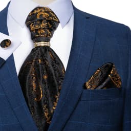 Luxury Men Green Blue Paisley Ascot Tie Set Solid Necktie Ring Wedding Party Cravat Purple Ties Pocket Sqaure Cufflink Free Ship
