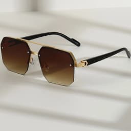 1pcs Stylish Men's Double Bridge Square Sunglasses, Anti-Reflective, Metal and Acetate Material for Daily Wear.