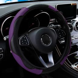 Universal Fit PU Carbon Fiber Leather Car Steering Wheel Cover 14.5-15 Inch No Inner Ring Required Vehicle Decoration Accessory