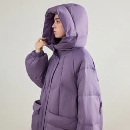 TOYOUTH Womens Down Jacket 2026 Winter New 90 White Duck Down Purple Hooded Large Pocket Warm Long Outerwear