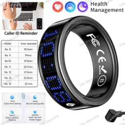 Call ID Reminder Smart Ring Display Screen Touch,Tasbih Counter,Health Manager,5ATM Waterproof Multiple Sport Mode MenWomen HT30