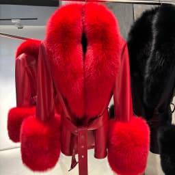 YOLOAgain Real Fox Fur Collar Genuine Leather Jacket Women