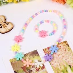 2pcs/set Candy Color Beads Cute Flower Rainbow Necklace Bracelet Sets for Kids Party Jewelry Girl Birthday Gift