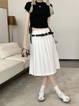 White A-Line Midi Skirt High Waist Pleated Versatile Summer New Style Slimming Half Body Skirt for Trendy Girls