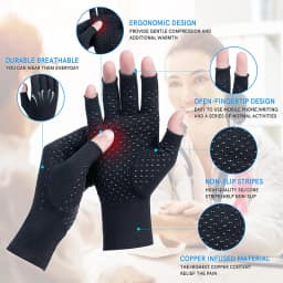 2pcs Black Half Finger Compression Gloves for Osteoarthritis Arthritic Joint Pain Relief Gloves Healthcare Gloves for Men Women