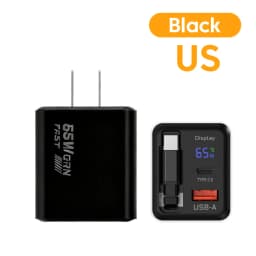 65w GaN Charger 22.5wUSB+Type-C PD20w+22.5w Type-C Cable Fast Charging Digital Display Phone Adapter For iPhone 15-17 Cellphones