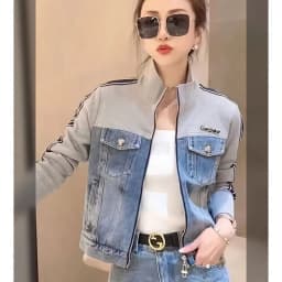 Autumn Women Stand-up Collar Zipper Denim Coat Korean Ladies Patchwork Cowboy Outwear 2025 Female Long Sleeves Jeans Jacket