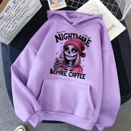 Slogan Nightmare Before Coffe Graphic Sweatshirt Unisex Fall Winter Hoody Y2k Clothing Women's Skeleton Halloween Pocket Hoodies