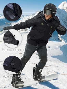 TACVASEN Men's Ski Parka Jacket Waterproof Fleece Lined Insulated Thermal Snowboard Sports Work Winter Jacket with Detached Hood