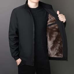 Oversize Fleece Lined Cotton Jacket Men Autumn Winter Thick Warm Business Stand Collar Coat For Middle Aged Fathers Daily Formal