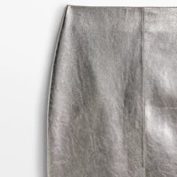Genuine Leather Silver Midi Skirt Women Spring/Winter Slim Fit Metal Gloss Brillant Sheepskin Short Wrap Jupe Mujer Simple Saias