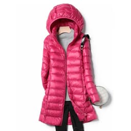 Plus Size Winter Womens Down Jackets Long Ultra Light Thin Casual Coat Puffer Jacket Slim Remove Hooded Parka Portable Windproof
