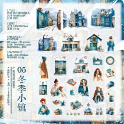 Journal GO 30pcs Warm Moments Sticker Pack PET Diorama Journal Material Winter Girl Collage Decor Themed Creative Stationery