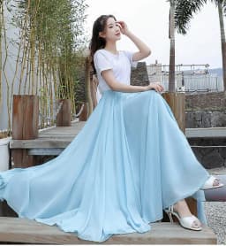 2022 Chiffon Long Skirts For Women Elegant Casual High Waist Boho Beach Maxi Skirts Saias Femme Solid Dance Skirt Streetwear