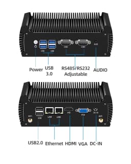 Fanless Mini PC Intel Core i3 5005U i5 5200U i7 5500U Dual Gigabit Ethernet 2*RS232 HDMI+VGA WiFi 4xUSB3.0 Windows 10 Linux