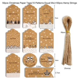 50pcs Merry Christmas Kraft Paper Tags DIY Gift Wrapping Decor Gift Card Xmas tree Hanging Label Christmas new year party favors