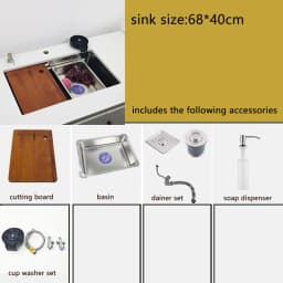 Undermount Kitchen Sink 304 Stainless Steel Above Mount Sinks with Waterfall Faucet Multifunction Single Washing Basin