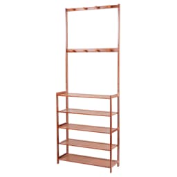 5 Tiers Bamboo Shoe Storage Rack Shoe Coat Rack Organiser with 8 Hooks