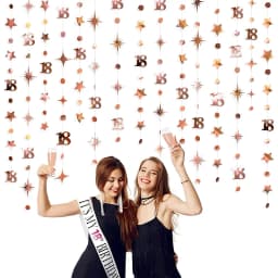 13Ft Rose Gold 14th 13th Birthday Party Decorations 18th Circle Dot Star Garlands Hanging Streamers for Sweet 16 Girls Supplies