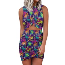 Colorful Neon Pain Mini Dress Sleeveless Splatter Pattern Vintage Dresses Summer Ladies Street Wear Bodycon Dress Big Size 5XL