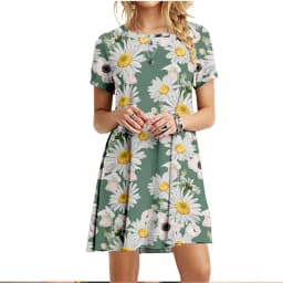 3D Green Leaves Floral Printed Mini Dress For Women 2022 Summer Loose Oversized Casual Short Sleeve O-Neck A-Line Dress Sundress