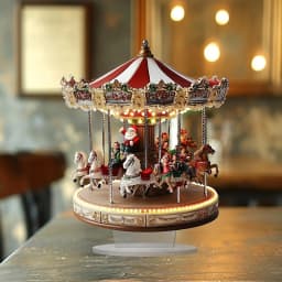 LED Christmas Carousel Figurine Decoration Rotatable Animated Carousel Ornament with Light for Home Decor Anniversary Birthday