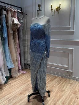Serene Hill 2026 Luxury Blue Crystal Beaded Mermaid Evening Dress For Formal Wedding Party LA73544 Customized