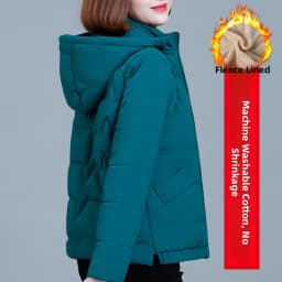 Women's Short down Cotton Jacket Warmth Outerwear Winter Coat plus Size Fluffy Coat Slimming Thickened Long Sleeve Zipper