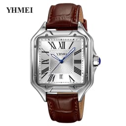 Luxury Watch for Men Square Rectangle Reloj Sliver Orologio Black Leather Strap Stainless Steel Quartz Wristwatch Male Man Clock