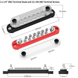 Car Terminal Block Negative Bus Bar 12V 150A Terminal Block 12V Power Distribution Block M8 Termianl Bus for Automotive Boat