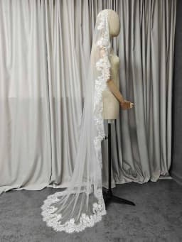 Customized Mantilla Veil with Eyelash Lace, Single Tier 1m/1.5m/2m Wedding Veil with Hidden Comb, Eyelash Lace Ivory Bridal Veil